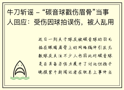 牛刀斩谣 - “碳音球戳伤眉骨”当事人回应：受伤因球拍误伤，被人乱用图片“感到震惊”